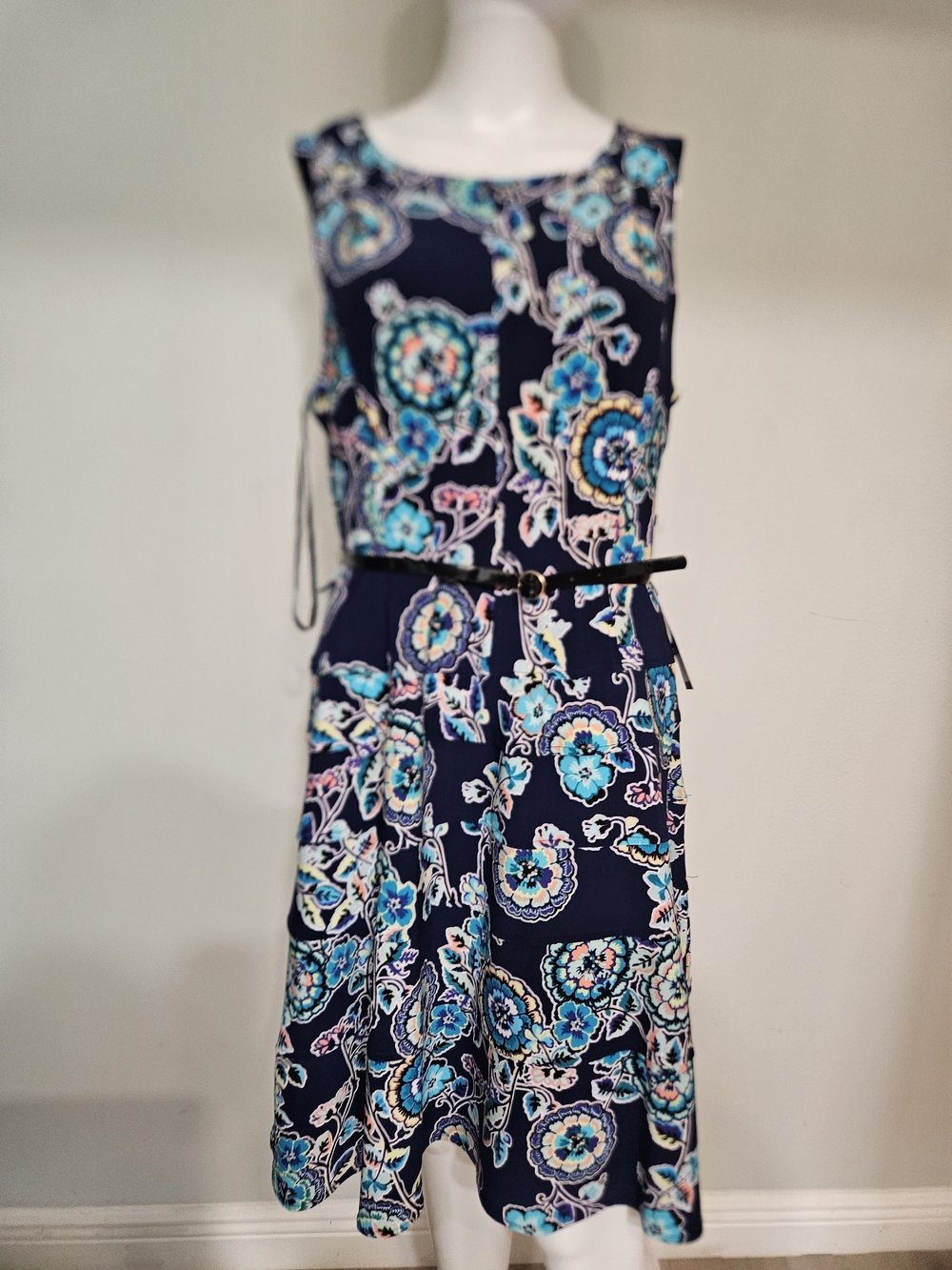 Nwt Navy Floral Sleeveless Fit & Flare Dress Tommy Hilfiger Sz. 12